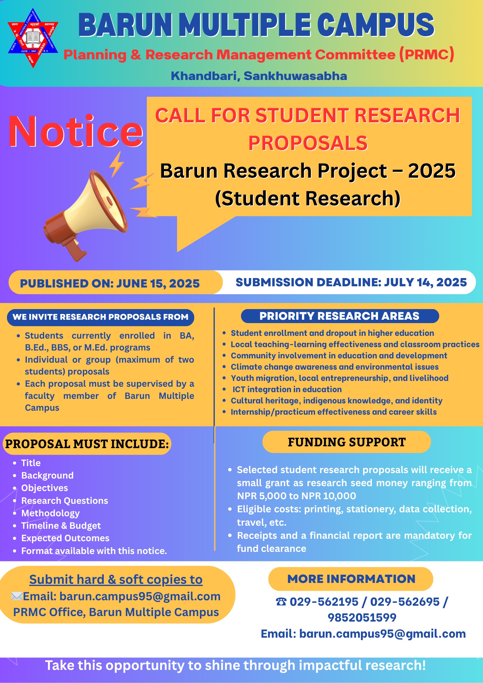 CALL FOR STUDENT RESEARCH PROPOSALS Barun Research Project – 2025 (Student Research)