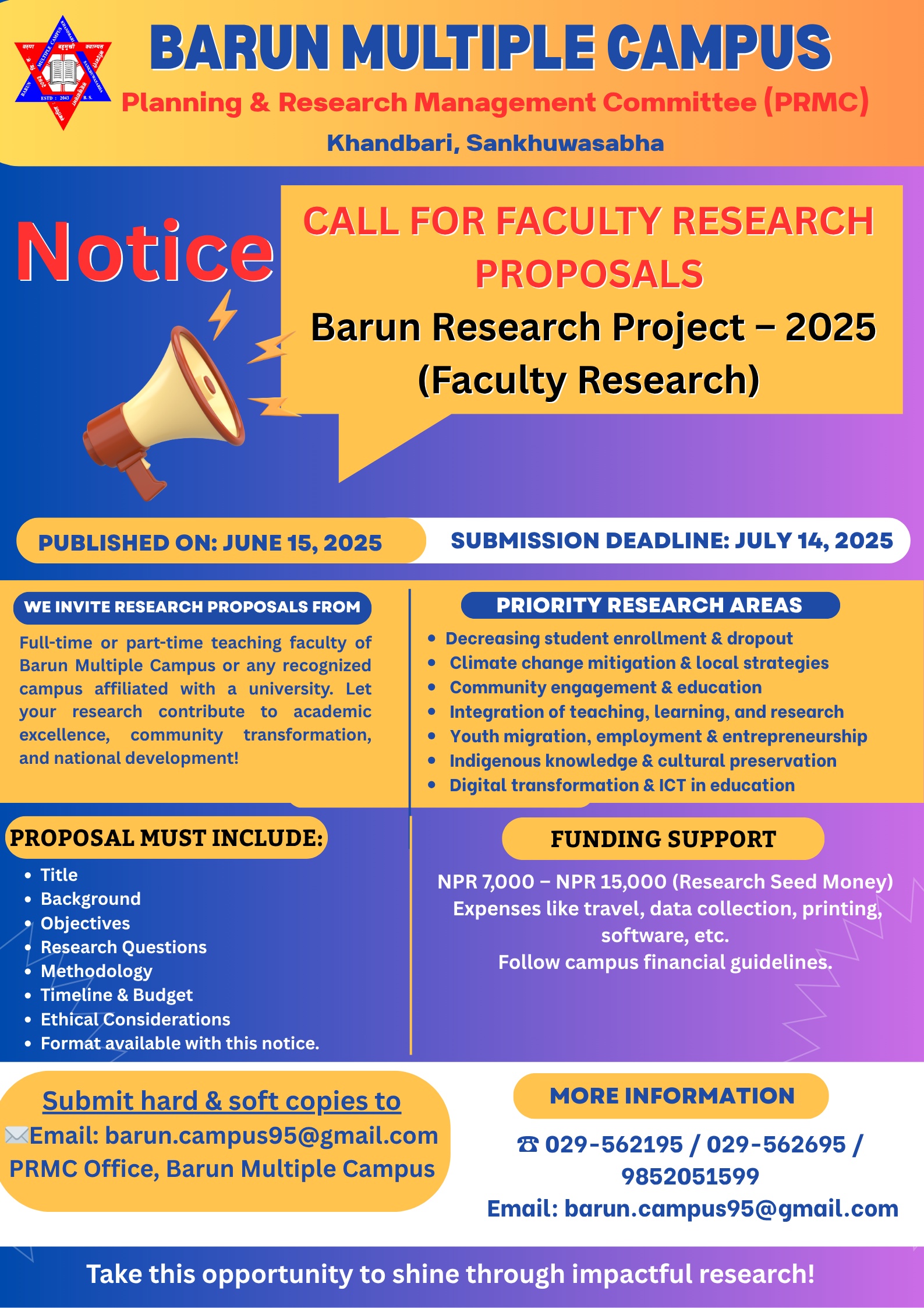 CALL FOR FACULTY RESEARCH PROPOSALS  Barun Research Project – 2025 (Faculty Research)